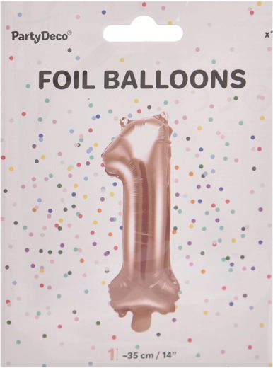 Foil balloon number 1, pearl pink, 35 cm