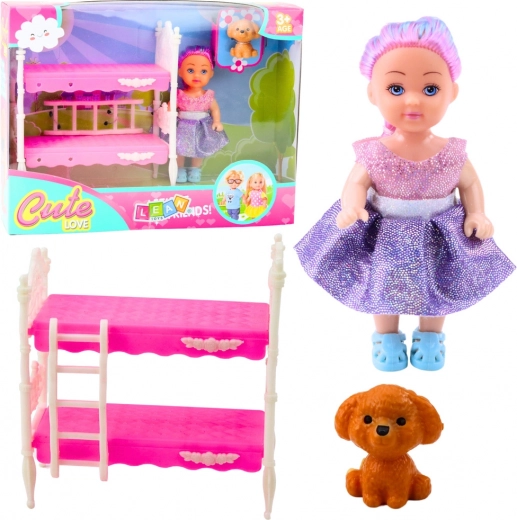 Doll Set with Bunk Bed and Dog