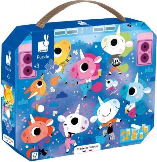 Janod puzzel in koffer – eenhoorns op het concert, 24 stukjes