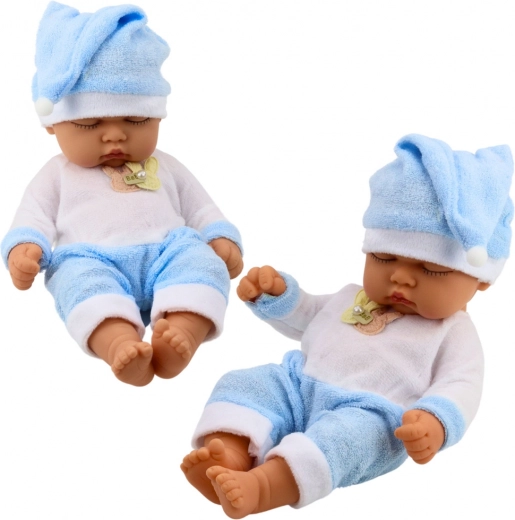 Sleeping Baby Doll in Blue Pajamas with Hat