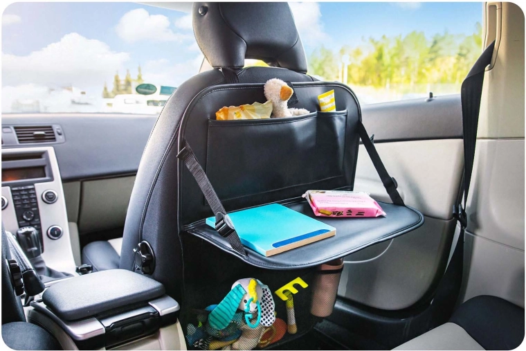 Fold-down tray for snacks and play