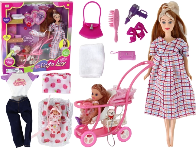 Doll Lucy Pregnant with Child and Stroller