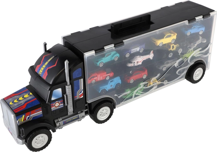 Transparante opbergkoffer in de vorm van een vrachtwagen