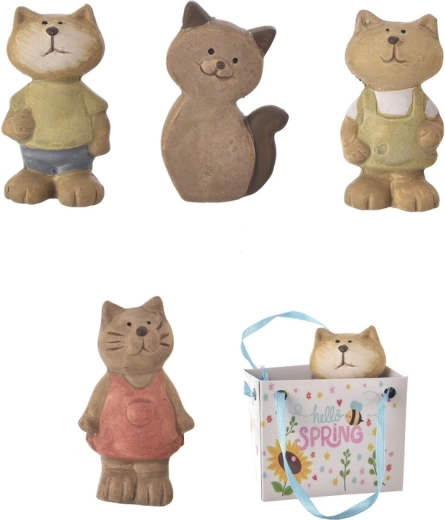 Chat en céramique dans une pochette cadeau marron (assortiment de 4 variantes)
