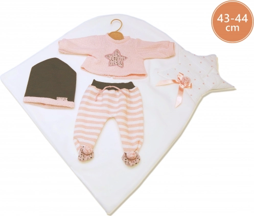 Llorens tenue pour poupée New Born 43–44 cm, ensemble 3 pièces avec couverture