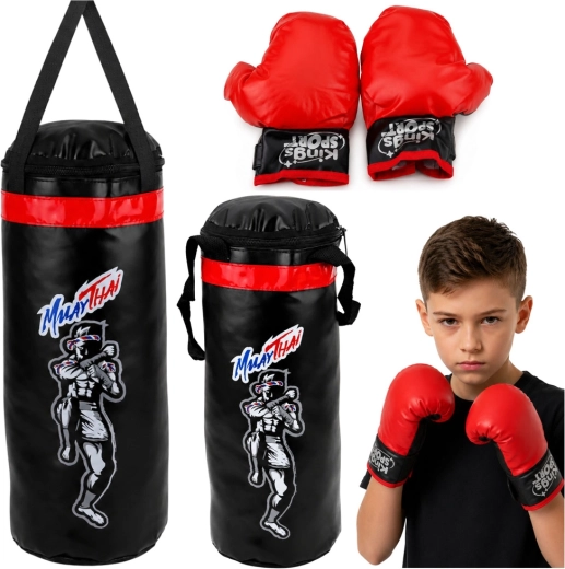 Set de boxe Muay Thai pour enfants L – sac de frappe 65 × 22 cm + gants