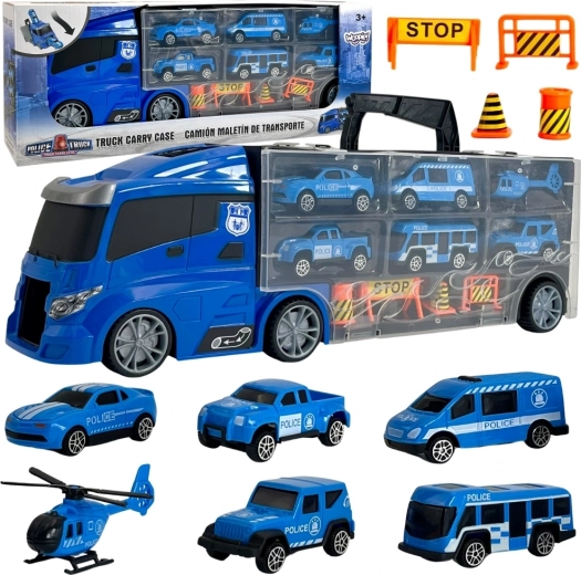 Camion avec transporteur 3 en 1 Police Bleue