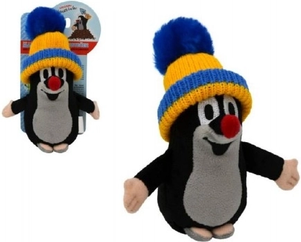 Little Mole plush with blue–yellow beanie 15 cm