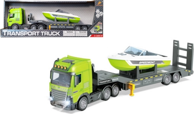 Camion de remorquage avec bateau à moteur – avec lumière et son