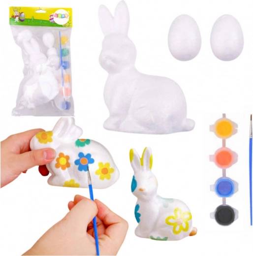 Set voor het beschilderen van piepschuim decoraties Konijn en 2 eieren