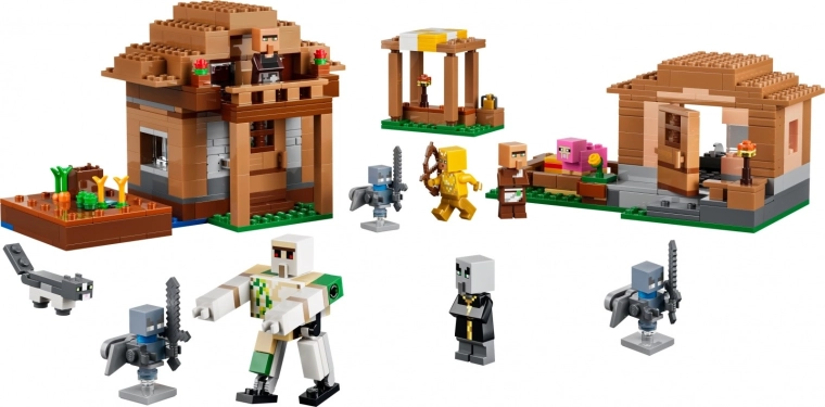 Minecraft-dorp met 3 gedetailleerde bouwwerken