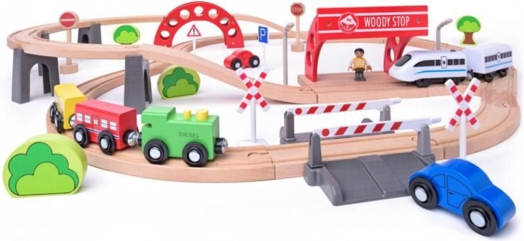 Ensemble de train en bois avec locomotive électrique