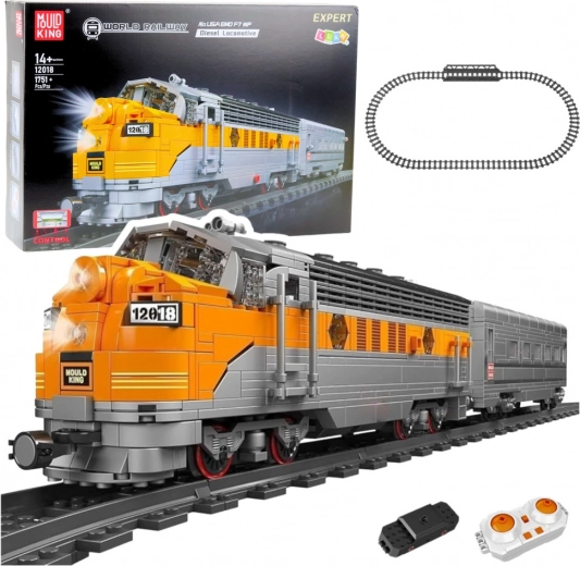 Bouwset RC-trein grijs-geel 1751 stukjes met afstandsbediening en rails