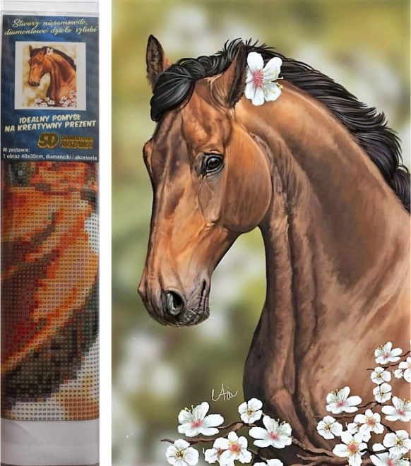 Norimpex diamantschilderij Paard met bloemen 30x40 cm