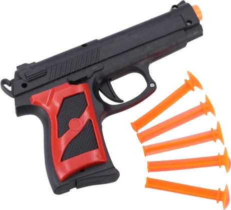 Plastic pistool met zuignappen 16 cm – set van 5 kogels