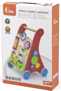 Wooden Walker and Activity Panel for Toddlers Viga, Red