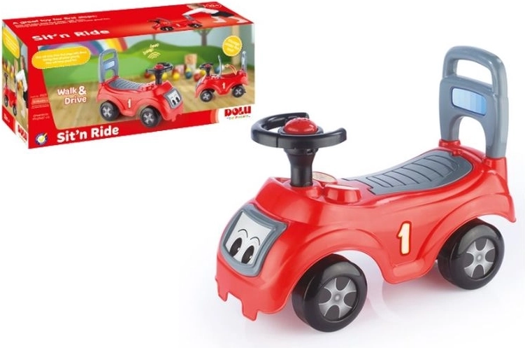 Dolu rode 2-in-1 loopauto met geluid en opbergruimte