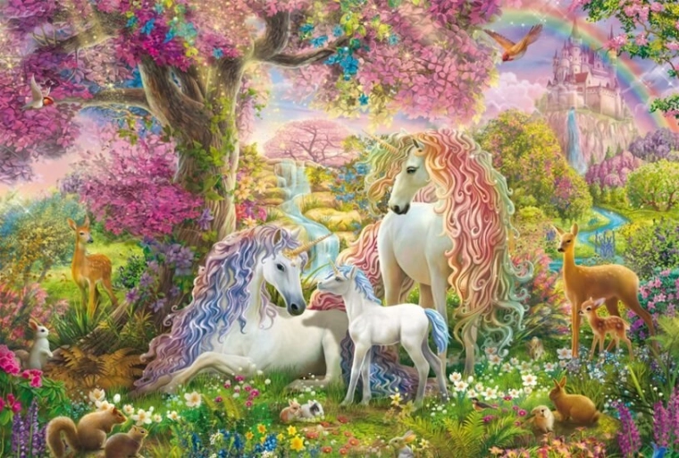 Puzzle SCHMIDT – fleurs et licornes, 150 pièces