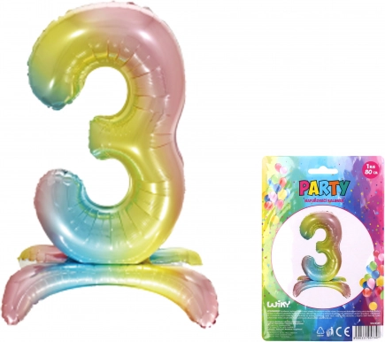Inflatable Balloon Number 3 Rainbow 80 cm
