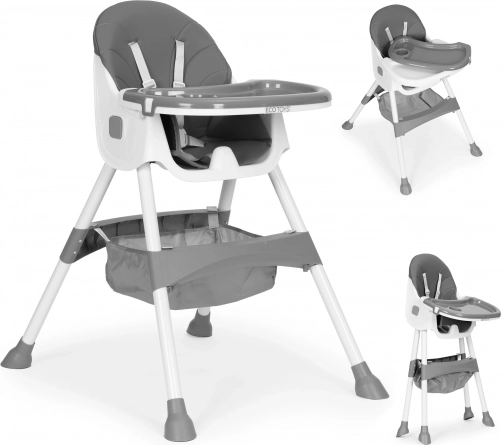 High chair with tray and basket, 5-point harness, ECOTOYS – Gray