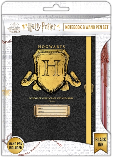 Harry Potter – carnet avec blason de Poudlard A5 et stylo en forme de baguette