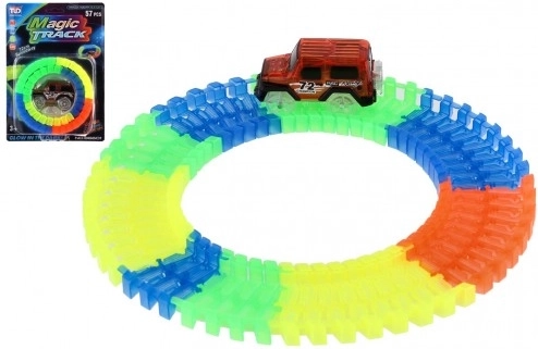 Glow-in-the-dark flexible race track with battery-powered car, 57 pieces, 72 cm