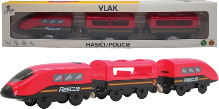 Babu Firefighter Train with Magnetic Carriages, Battery-Powered