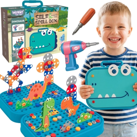 Woopie little handyman set 3D construction kit – dino with screws and drill in a case