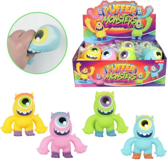 Rubberen antistress-monstertje 11 cm – knijpspeeltje, mix kleuren