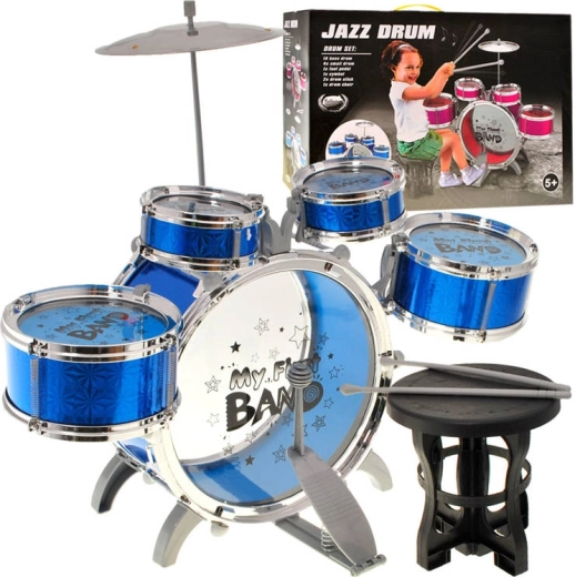 Children's 5-piece drum kit with stool – Blue