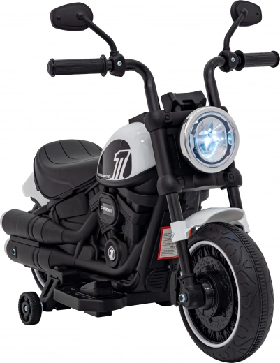 Moto électrique pour enfants Chopper Faster avec radio FM, panneau audio et LED – Blanc