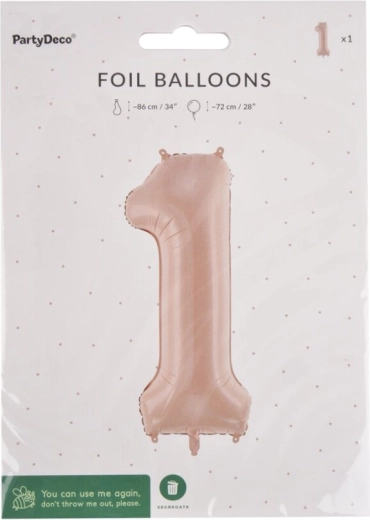 Beige foil balloon number 1, 72 cm