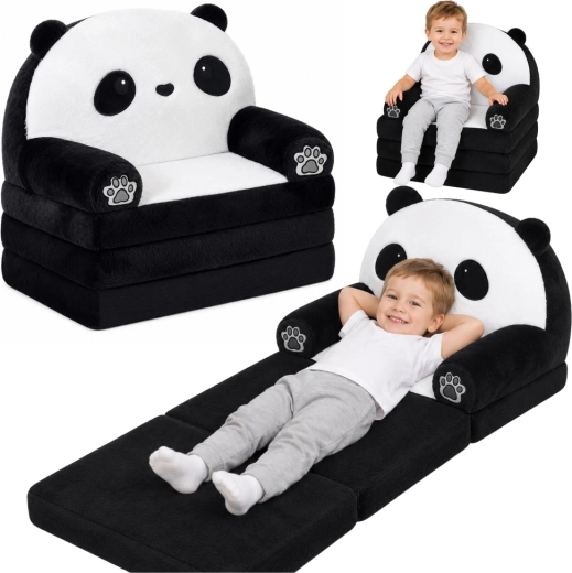 Uitklapbare kinderstoel 2-in-1 Panda (bankje en ligbed) zwart-wit