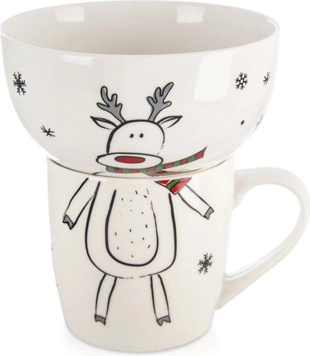 Porcelain kids set – mug and bowl with reindeer motif, 2 pieces