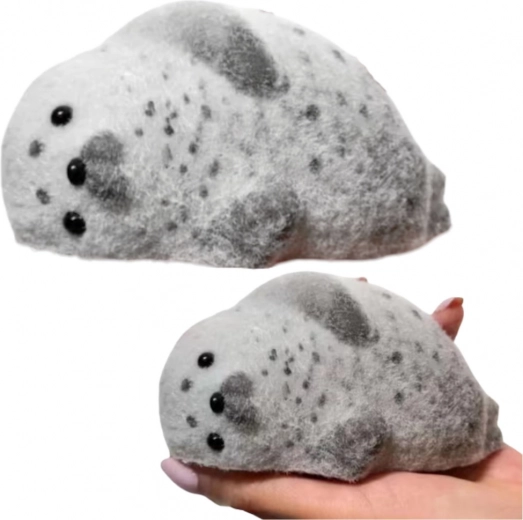 Siliconen antistress squishy zeehond met zachte vacht, grijs 12 cm