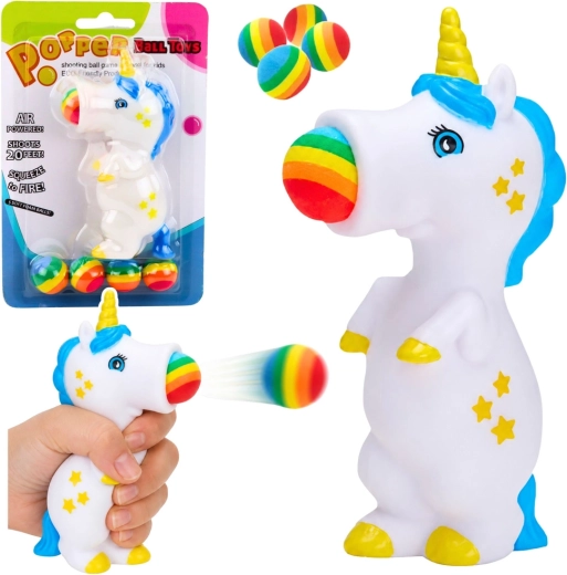 Rubber unicorn ball shooter – kids’ toy (5 balls)