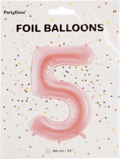 Pink foil balloon number 5, 86 cm