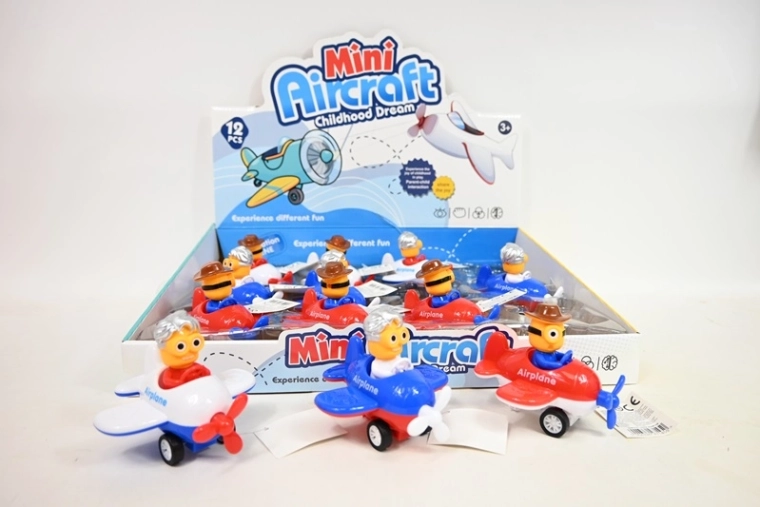 Minio klein vliegtuigje met pilotenfiguurtje 10 cm