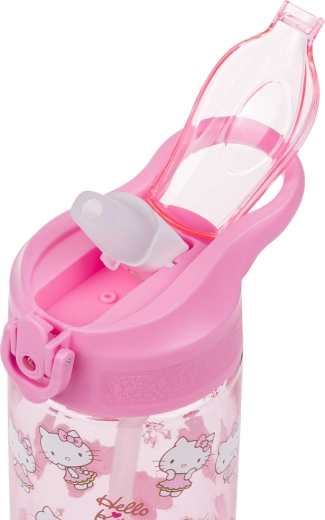 Push-button lid and flip-up spout