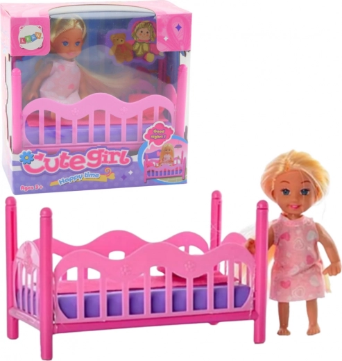 Mini Doll Set in Pajamas Pink Crib