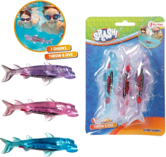 Diving sharks for pool play, set of 3 pcs, 13 cm