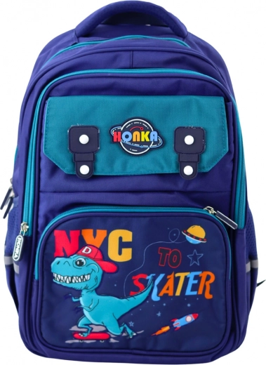 Children's school backpack with dinosaur motif, navy blue 41x30x16 cm