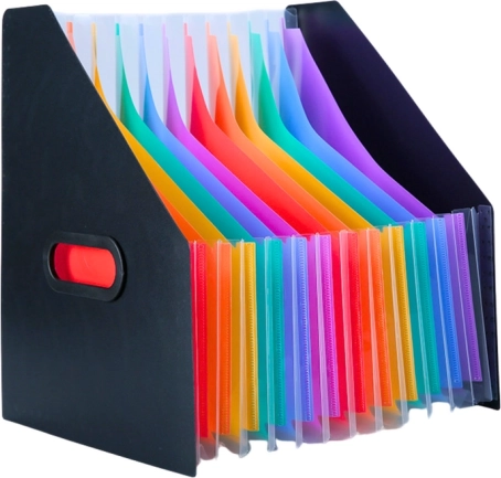 Vertical folder organizer for documents with colorful tabs black A4