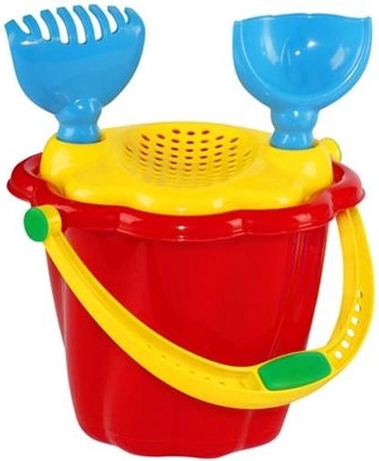 Mini kids’ sand play set with sieve – bucket, shovel and rake