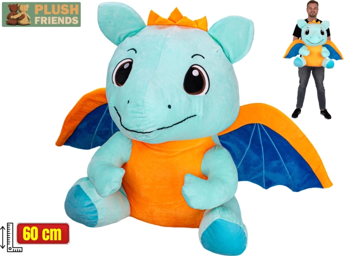 Plush Friends dragon en peluche bleu clair 60 cm (assis)