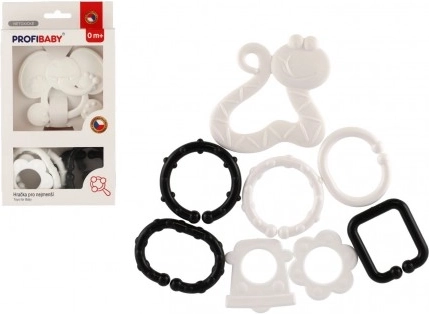 Beißring Tier mit Anhängern schwarzweiß