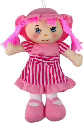 Stoffen pop roze met strepen 28 cm
