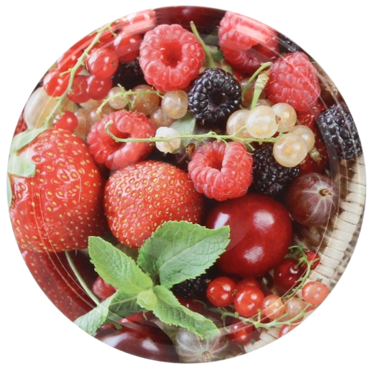 Couvercles de stérilisation motif fruit 82 mm, 6 encoches, assortis