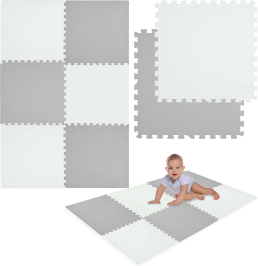 HUMBI Foam Play Mat 180 × 120 cm – large waterproof puzzle, 6 pcs, white/gray