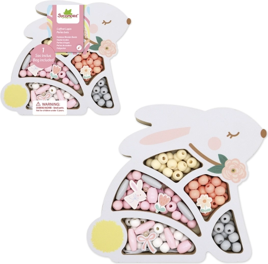 Wooden pastel beads in a bunny box